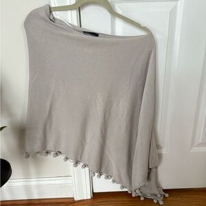 Cynthia Rowley Asymmetrical Gray Poncho with Pom-Pom Detail